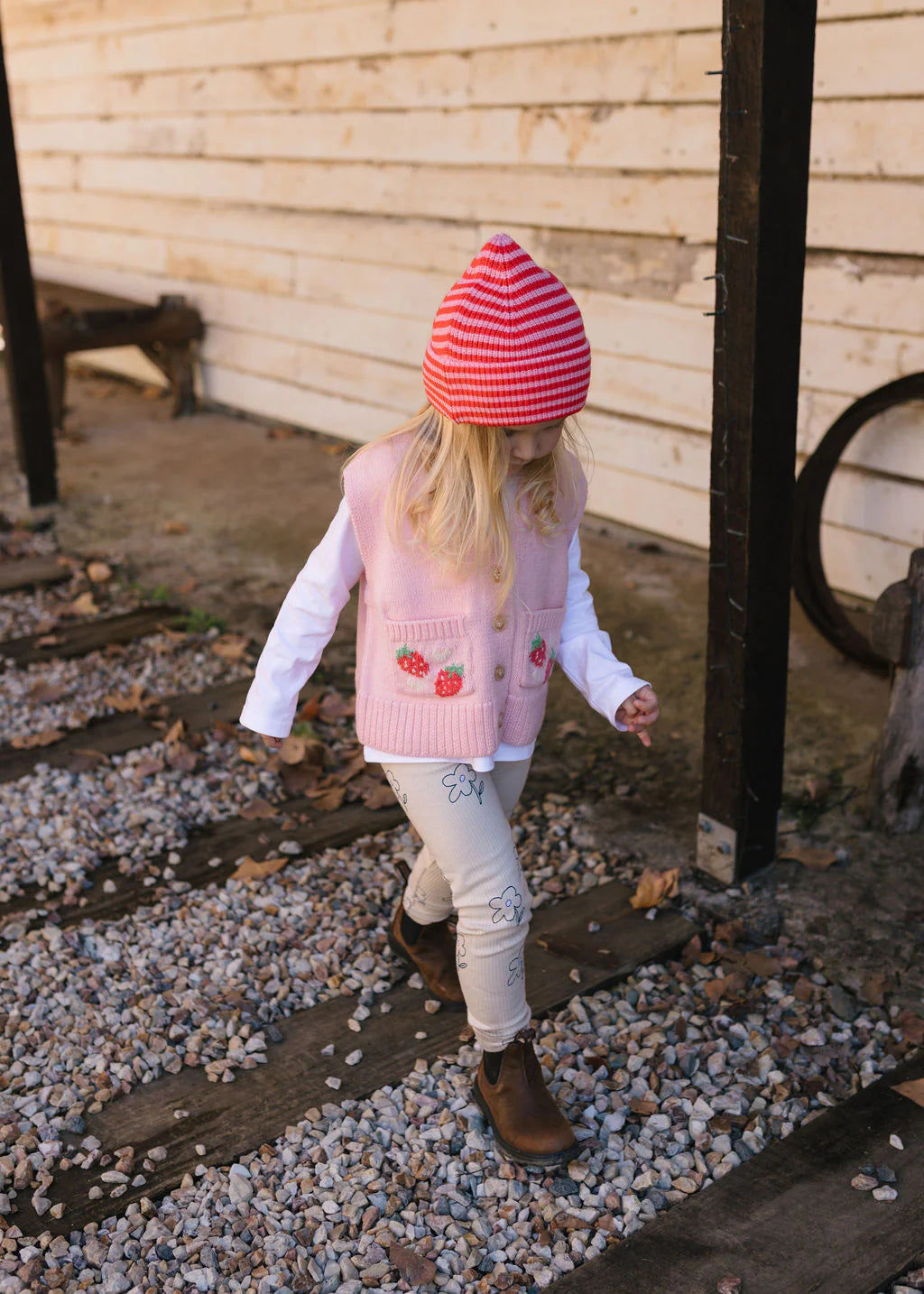 Berlin Merino Beanie - Pink & Red Stripe