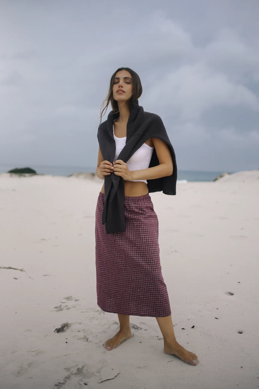 Remi Midi Skirt - Fig Hemp Check