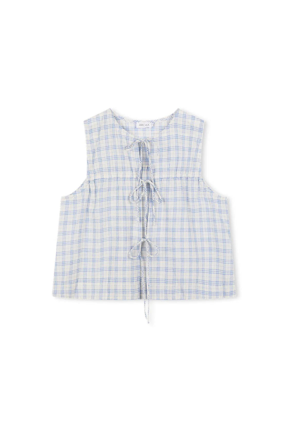 Camille Tie Top- Powder Blue Check