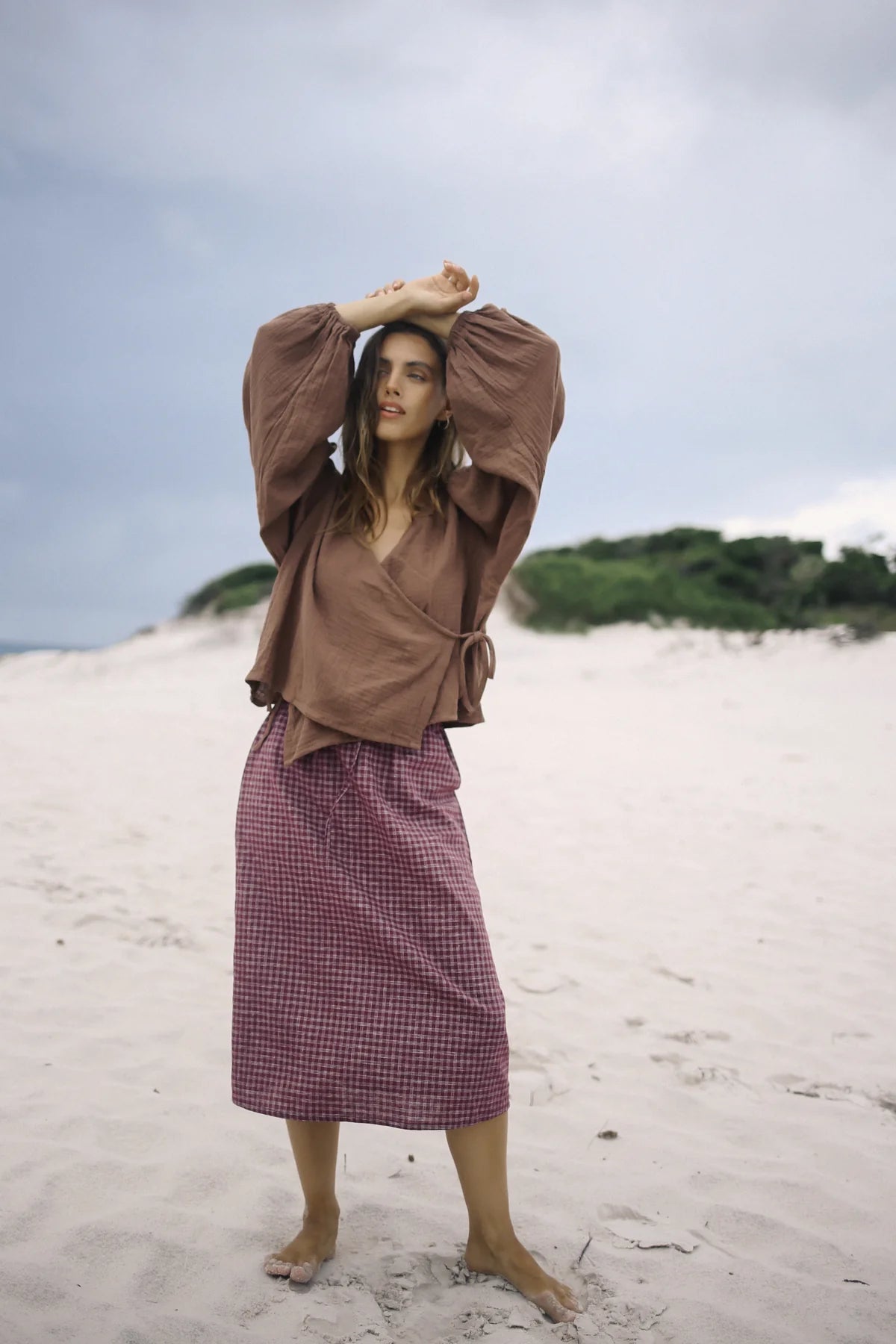 Remi Midi Skirt - Fig Hemp Check