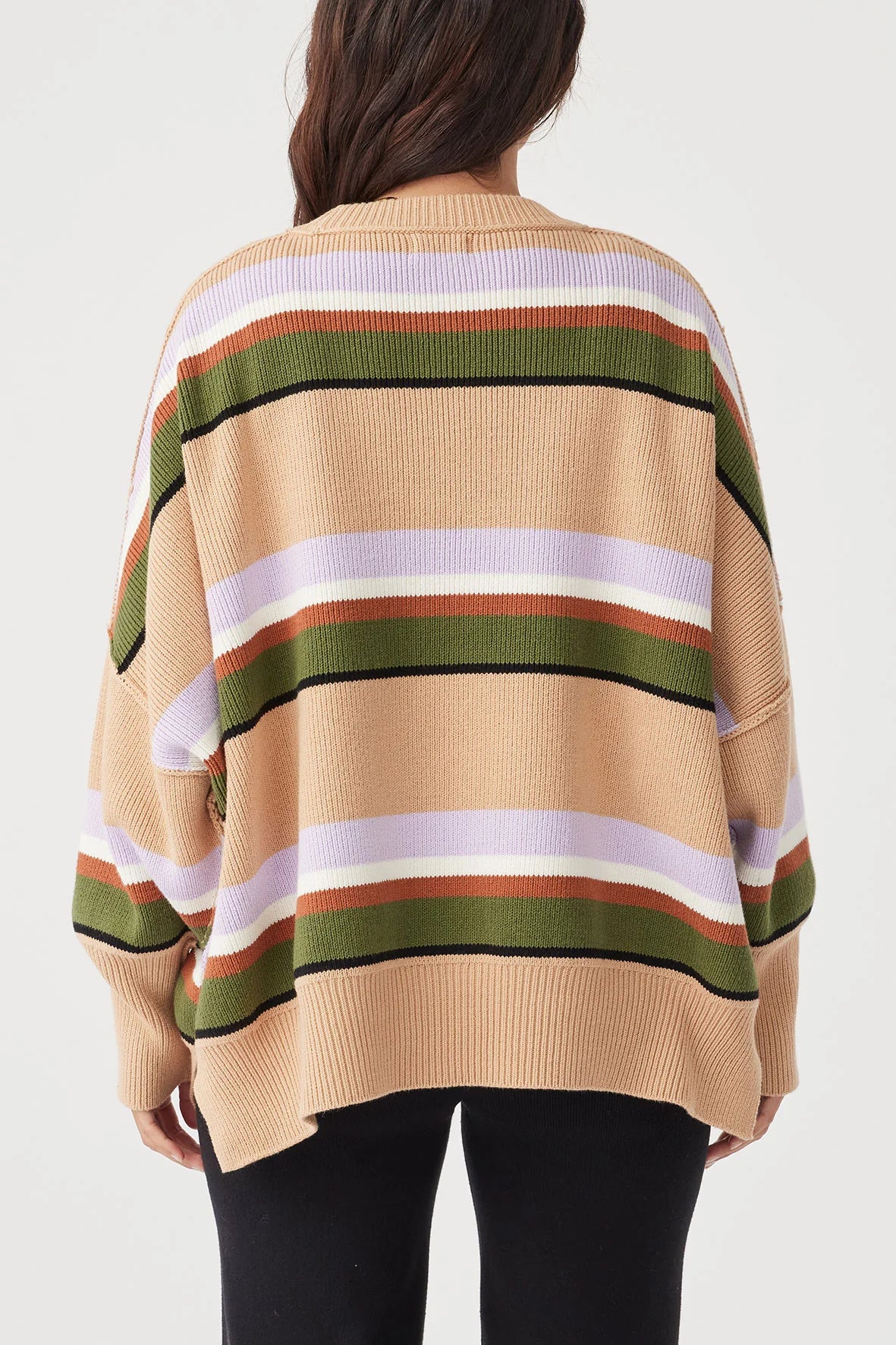 Harper Stripe Sweater- Taupe, Lilac & Cream