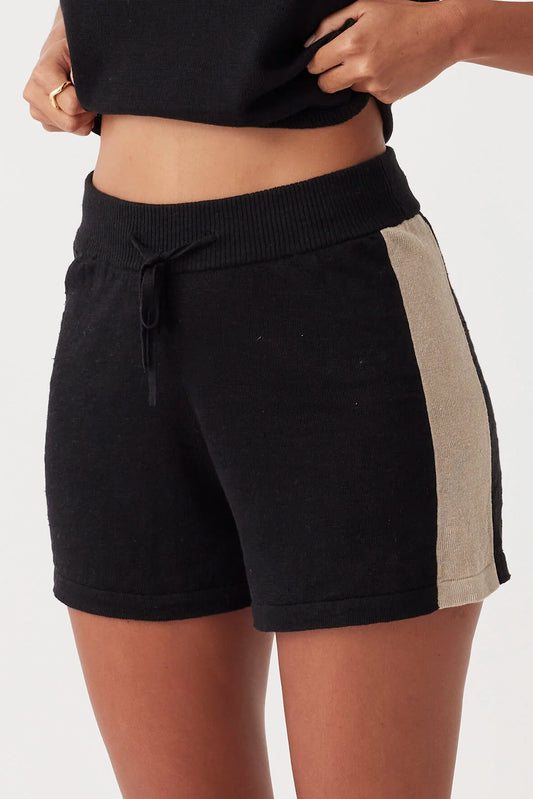 Larri Linen Knit Short- Black & Taupe