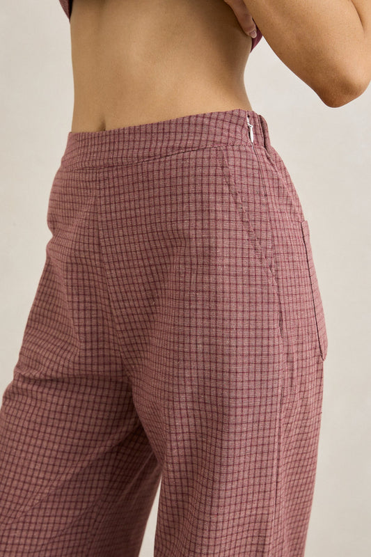 Lucy Check Wide Leg Pant - Rust