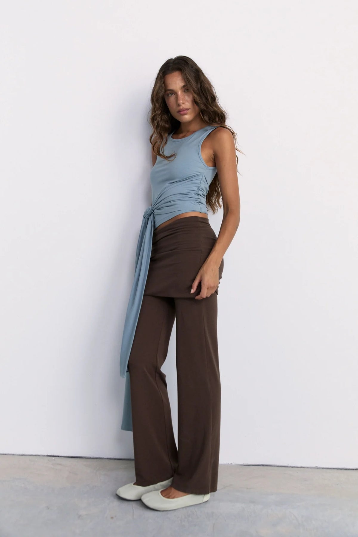 Belted wrap around top- washed blue