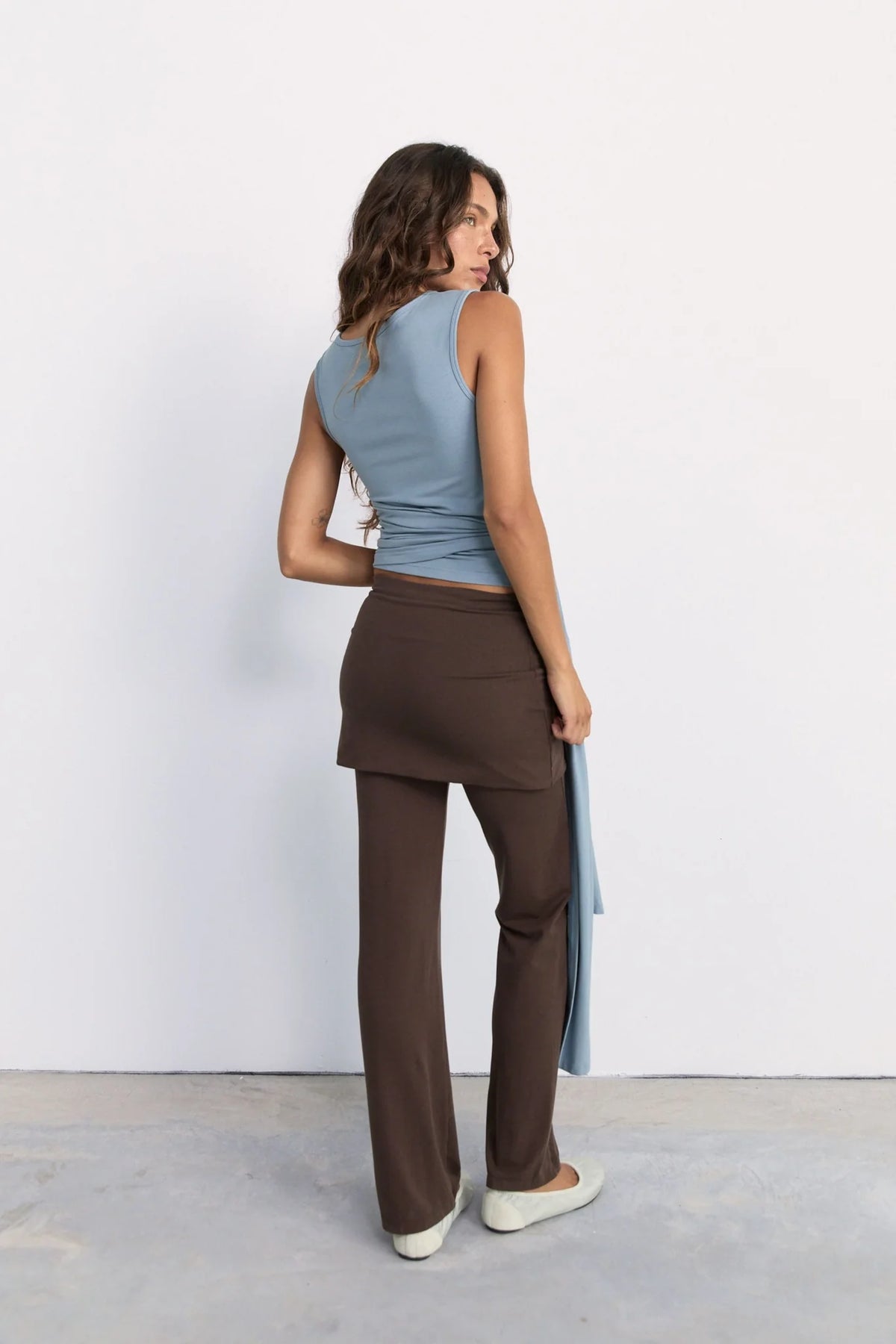 Belted wrap around top- washed blue