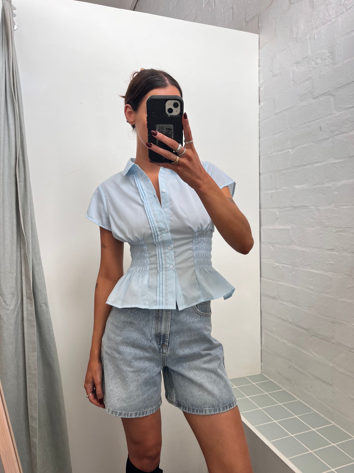 Sky Blue Ruched Shirt