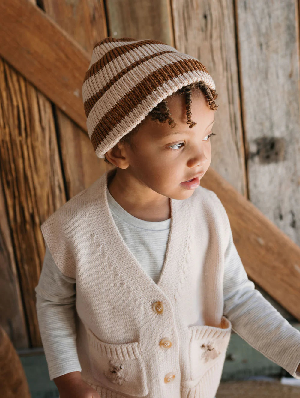 Tokyo Merino Beanie - Caramel Stripe