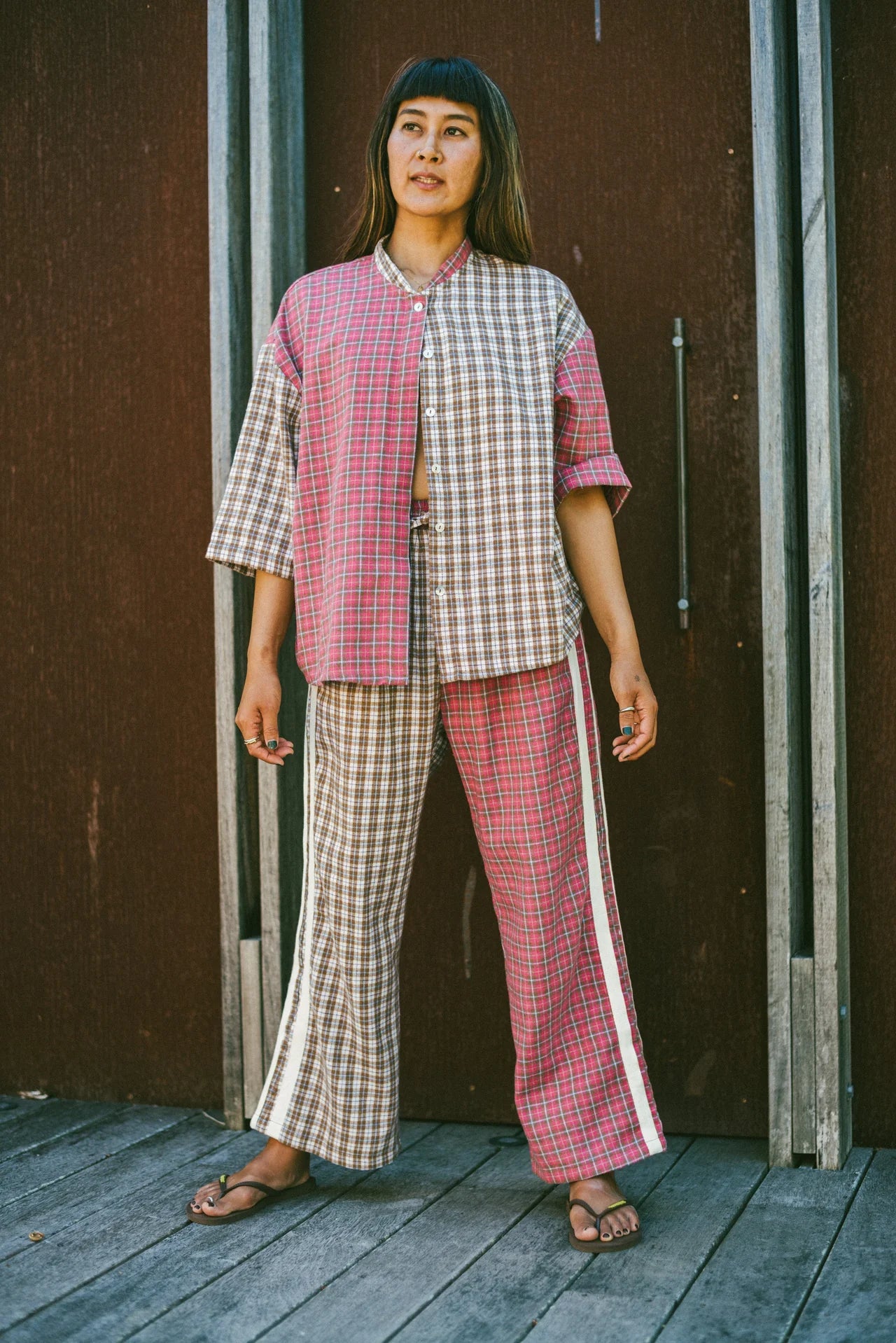 Flannel Flare Pant - Strawberry Milk