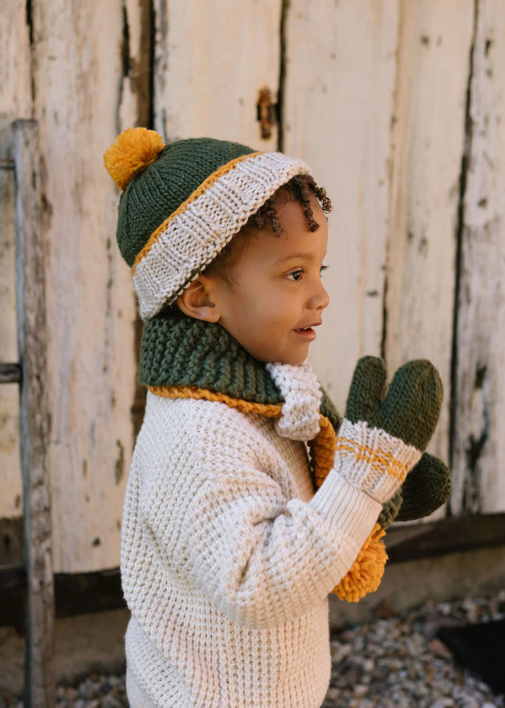 Teddy Beanie - Khaki & Gold