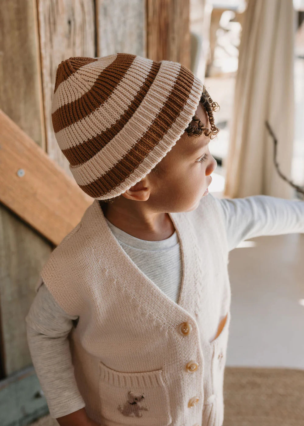 Tokyo Merino Beanie - Caramel Stripe