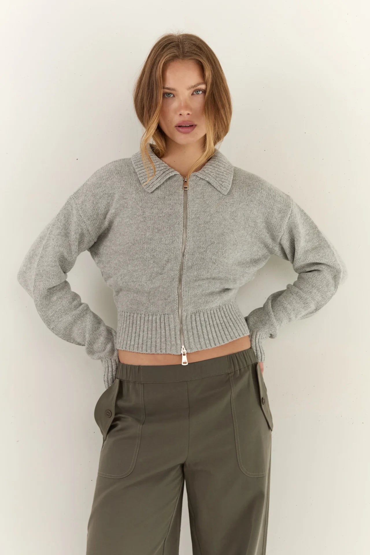 Kaia Zip Cardigan - Stone