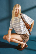 Noor Tee - White & Blue Retro Stripe