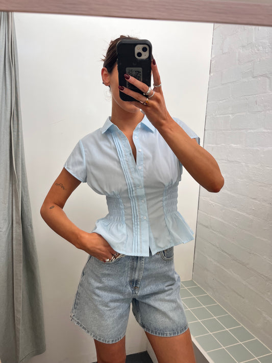 Sky Blue Ruched Shirt