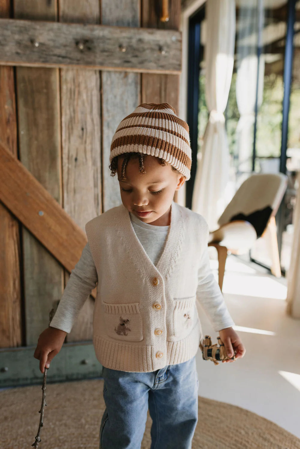 Tokyo Merino Beanie - Caramel Stripe