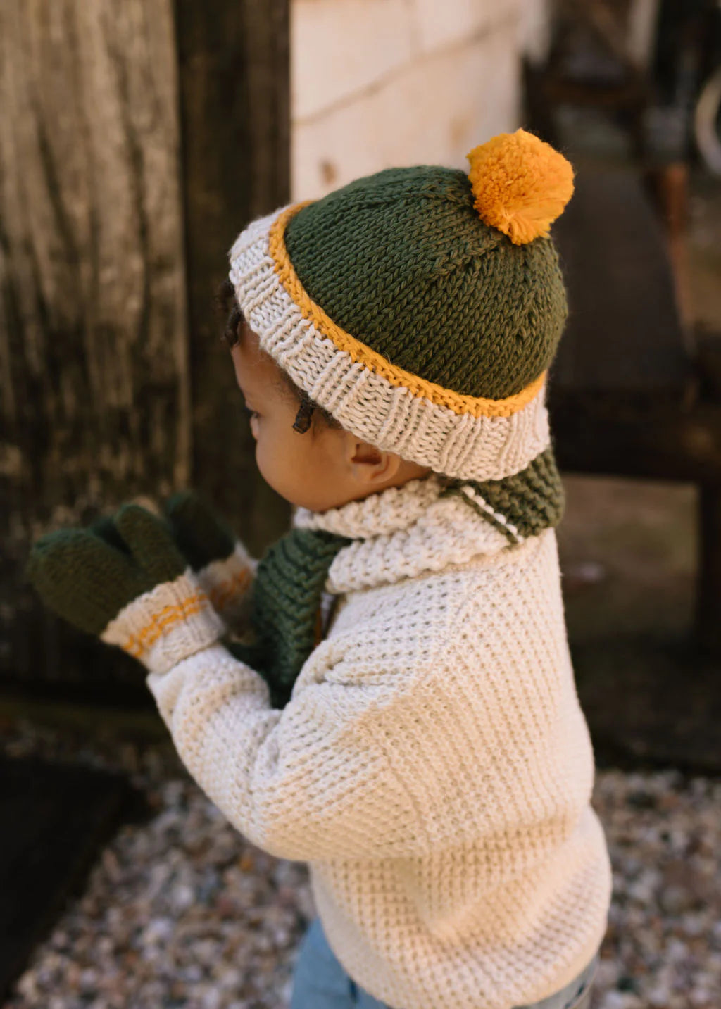 Teddy Beanie - Khaki & Gold