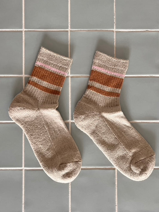 Organic Cotton Linen Pile Sole Line Socks - Pink