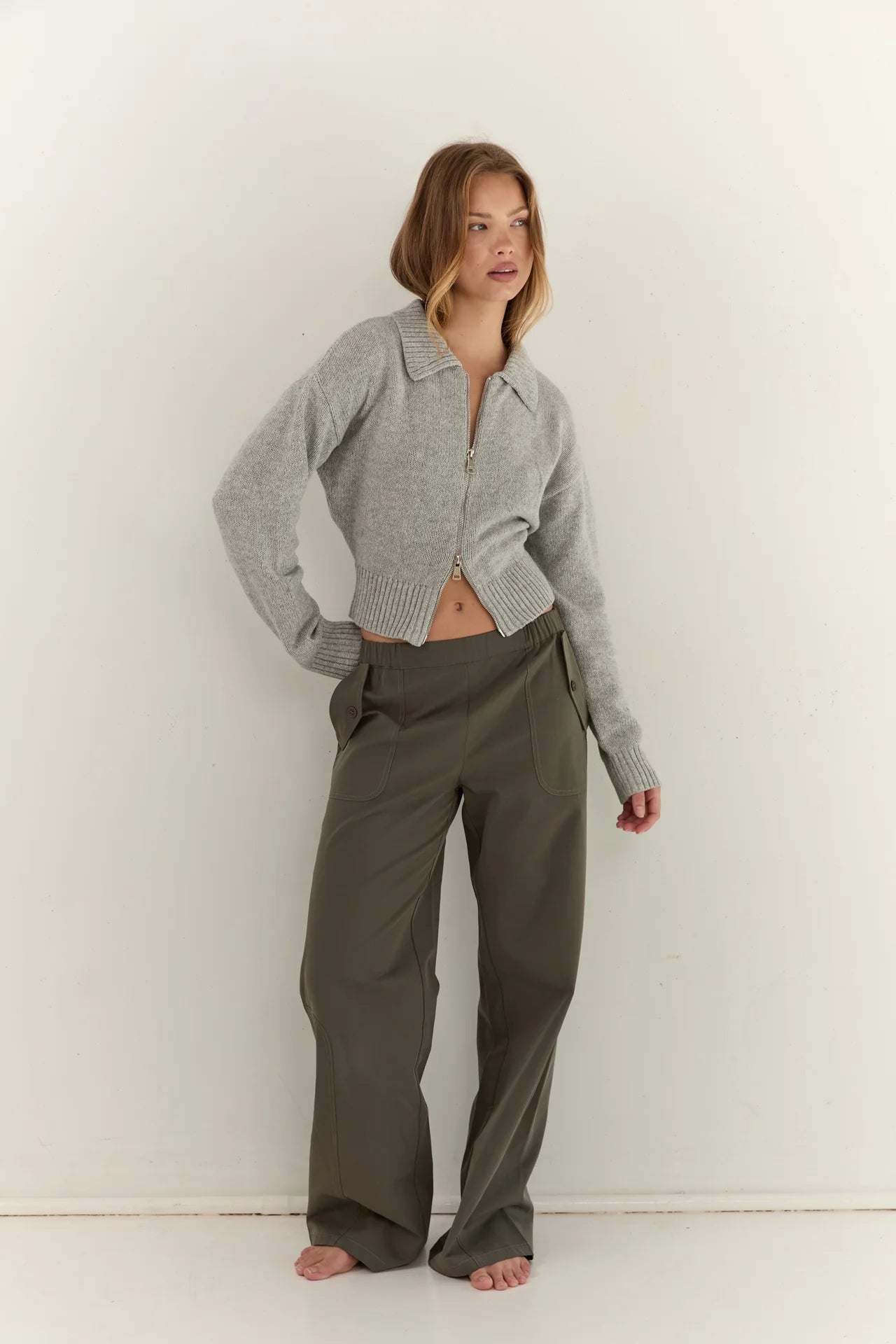 Kaia Zip Cardigan - Stone