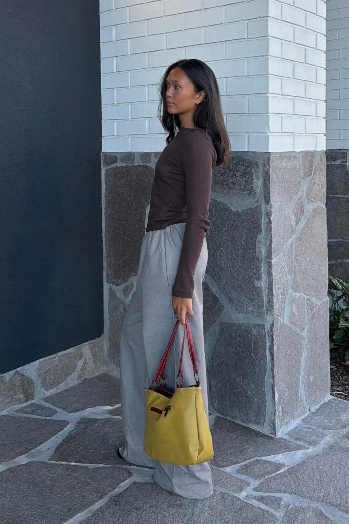 Annika Pant - Taupe Blue Pinstripe