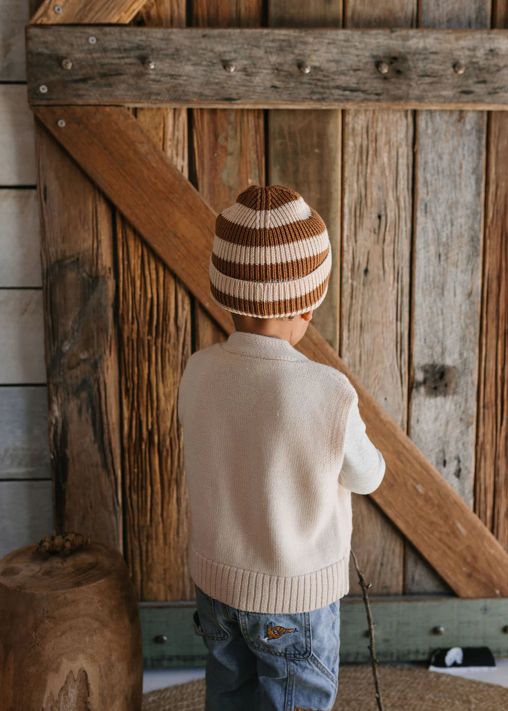 Tokyo Merino Beanie - Caramel Stripe