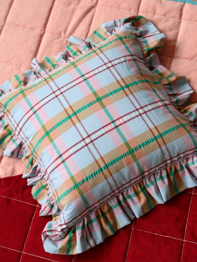Confetti Plaid Cushion: With feather insert