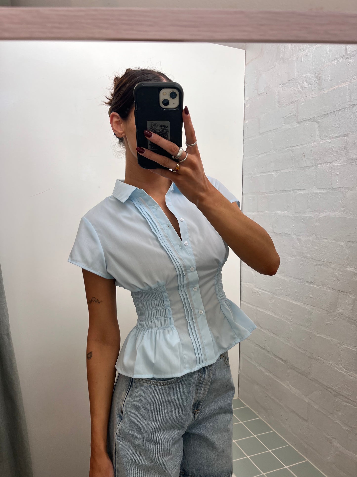 Sky Blue Ruched Shirt
