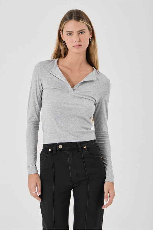 Studio Henley Long Sleeve Top - Grey Marle