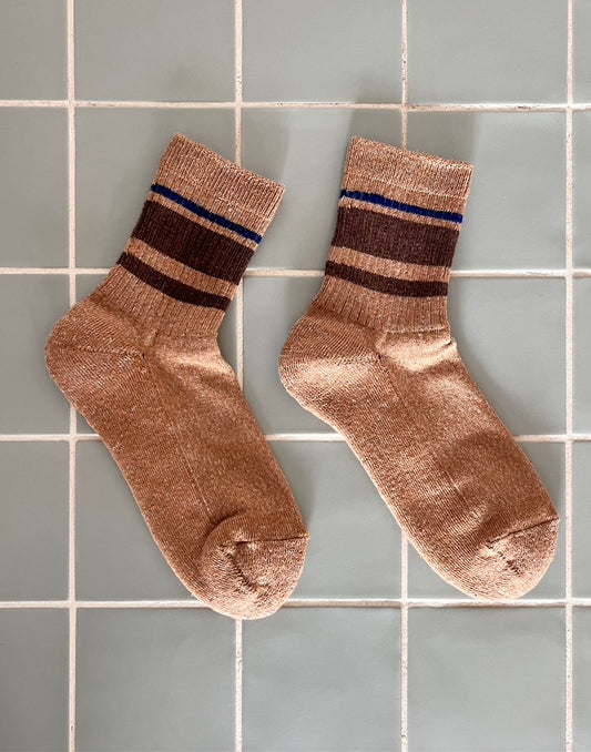 Organic Cotton Linen Pile Sole Line Socks - Blue