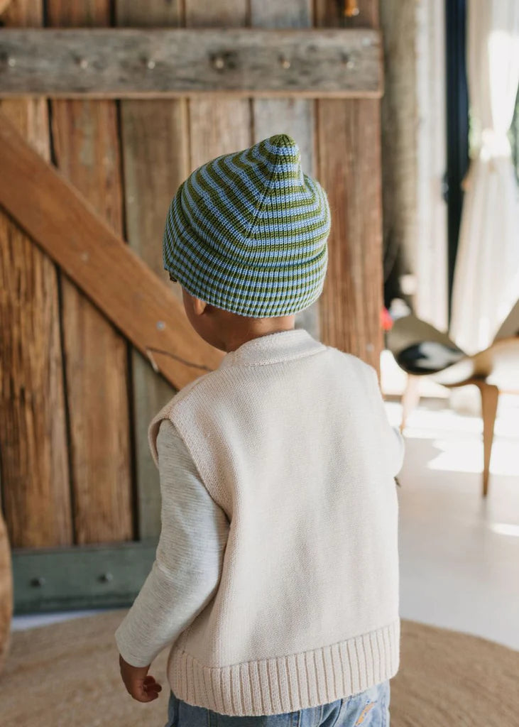 Berlin Merino Beanie - Green & Blue Stripe