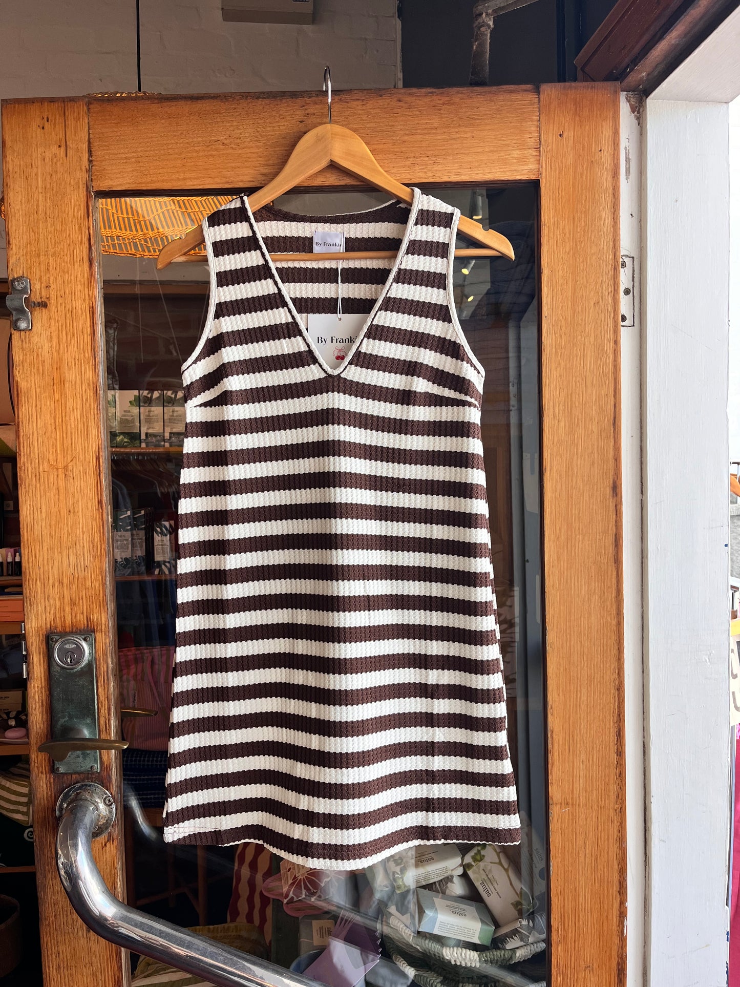 By Frankie Choc Stripe Mini Dress