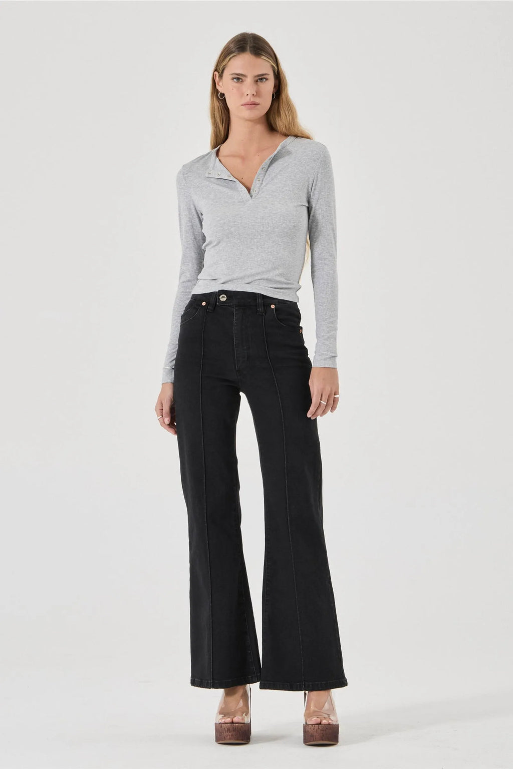 Studio Henley Long Sleeve Top - Grey Marle