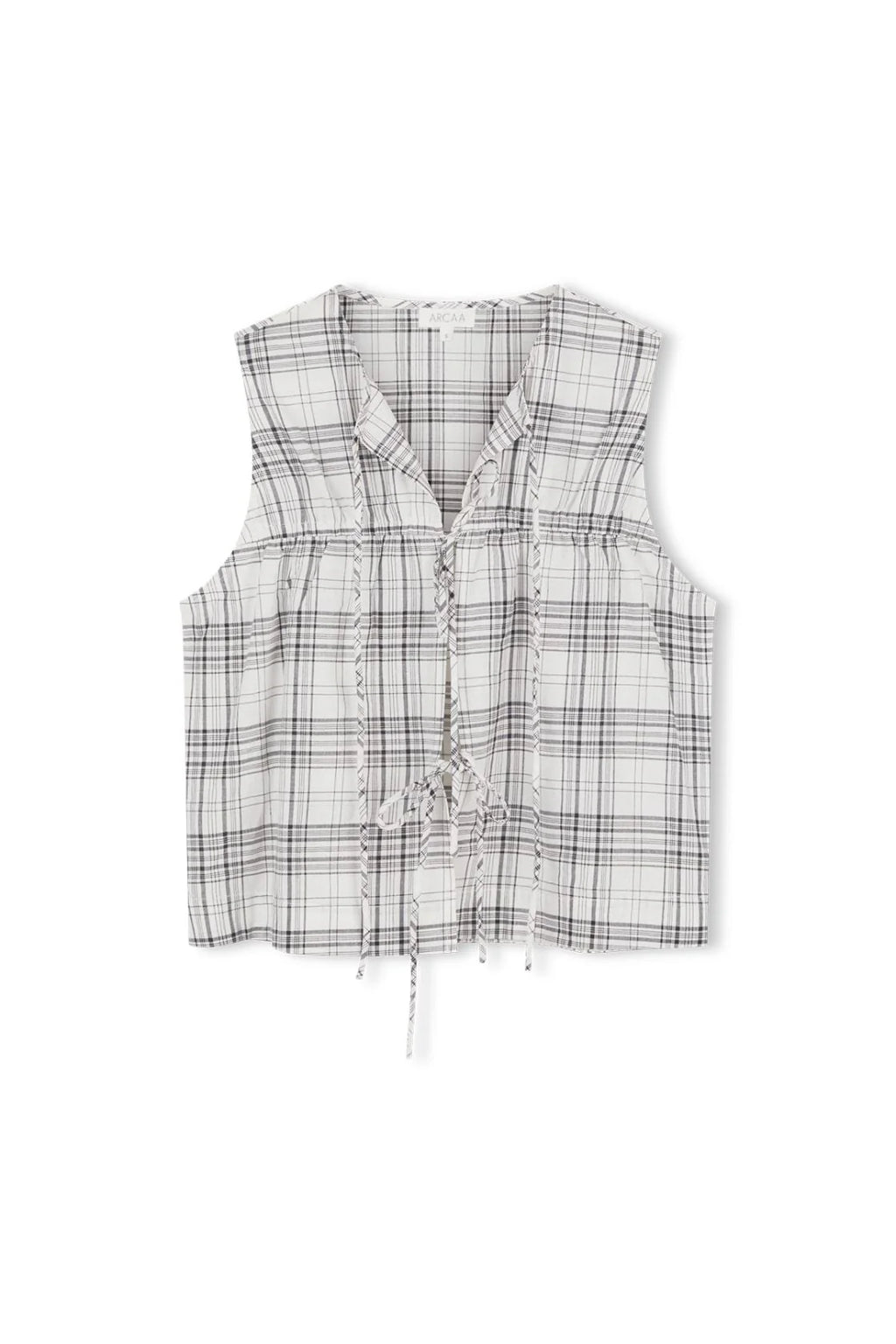 Camille Tie Top - Black & Cream Check