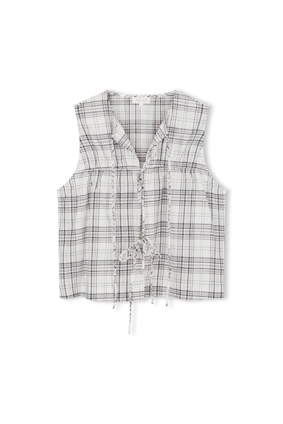 Camille Tie Top - Black & Cream Check