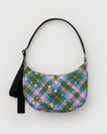 Medium Nylon Crescent Bag- Green Star Plaid
