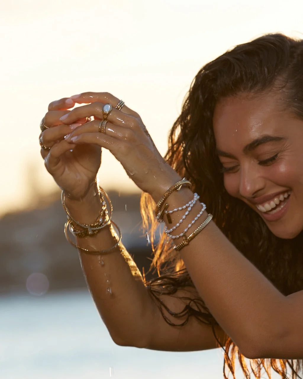 Amber Pearl & Gold Bracelet