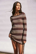 Nia Long Sleeve Mini Dress - Espresso Stripe