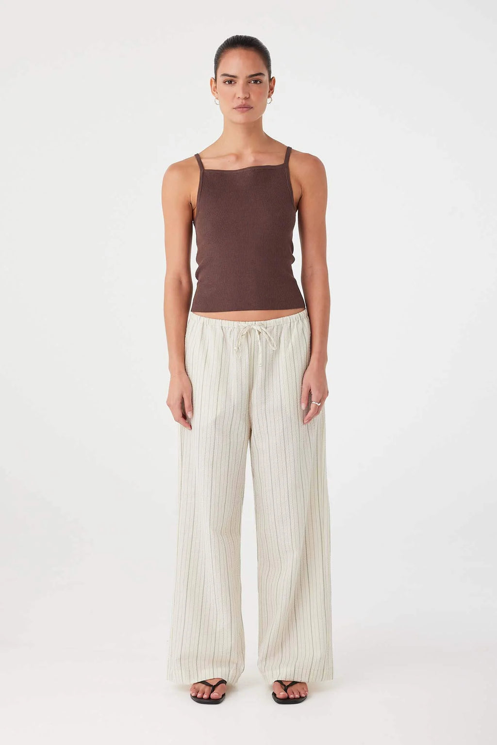Rae Drawstring Pant - Olive Stripe