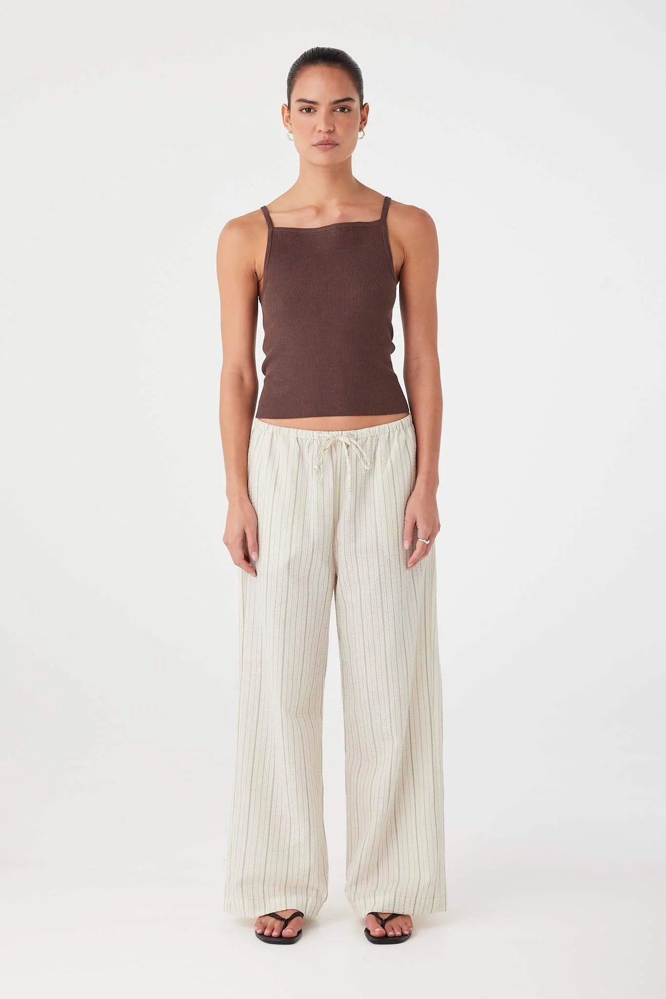 Rae Drawstring Pant - Olive Stripe