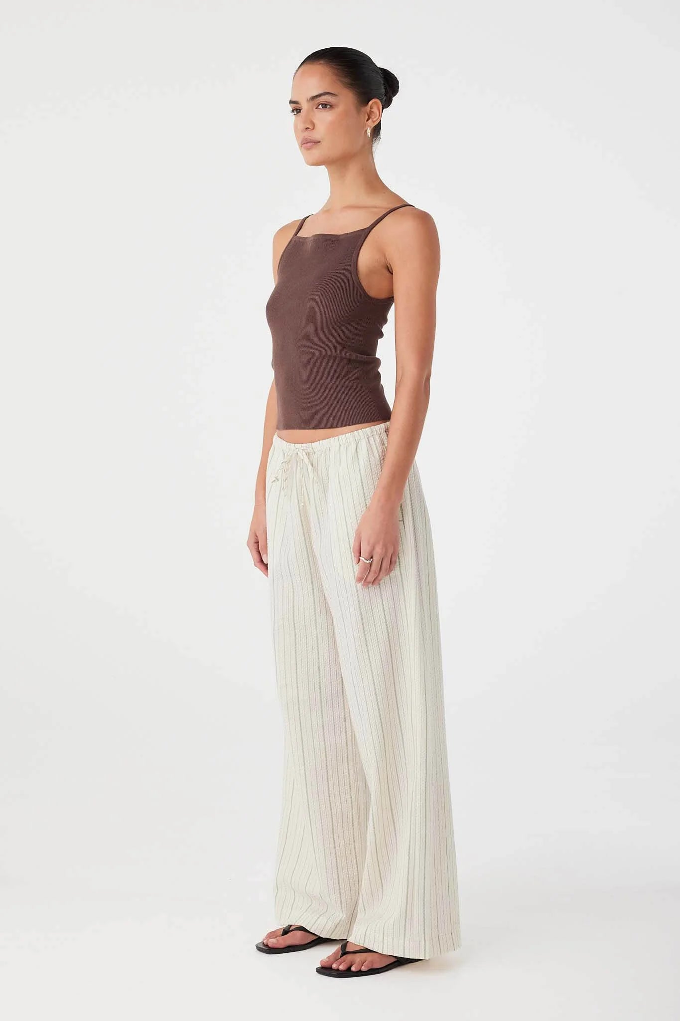 Rae Drawstring Pant - Olive Stripe