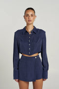 Asym Skort - Navy Pinstripe