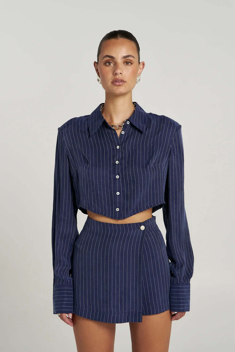 Asym Skort - Navy Pinstripe