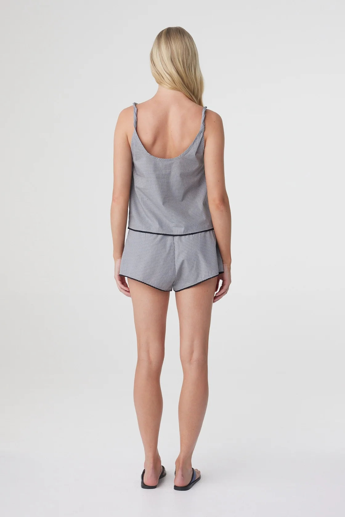 Allie Top- Muted Blue Check