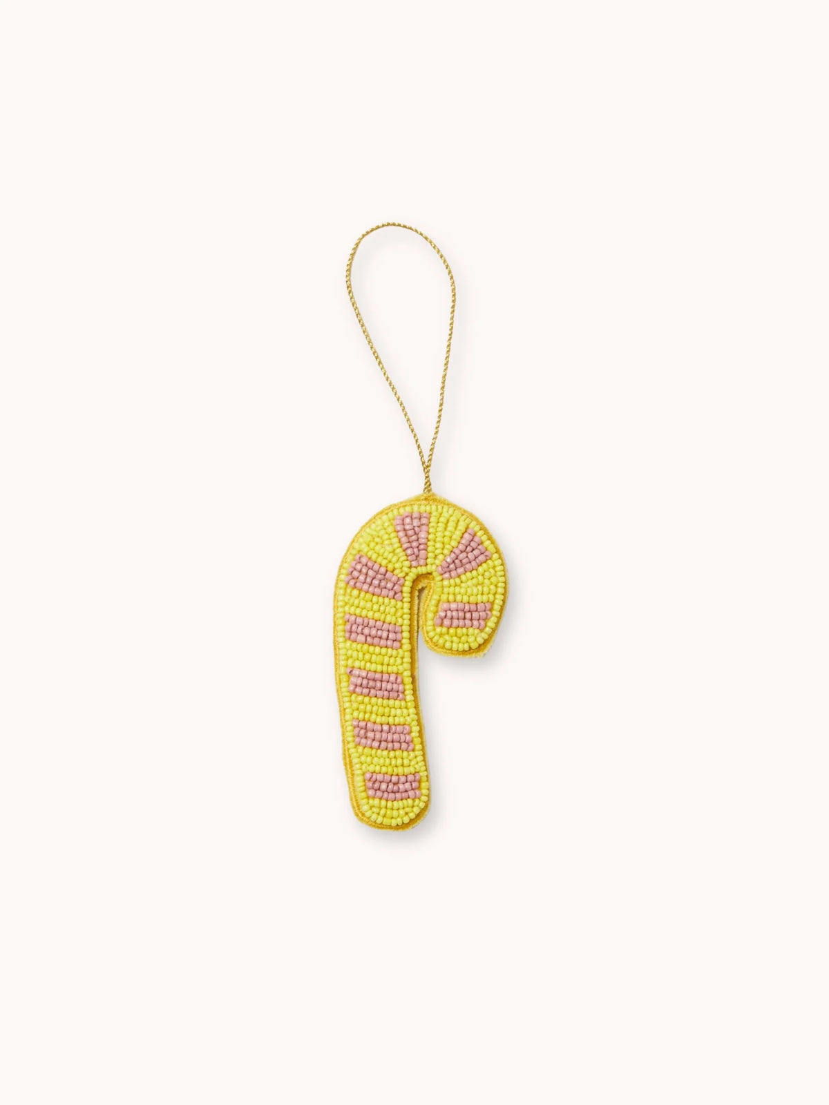 Candy Cane Yellow Beaded Christmas Decoration