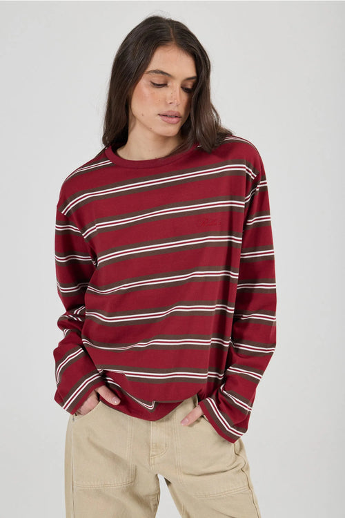 Big City LS Tee - Burgundy Stripe