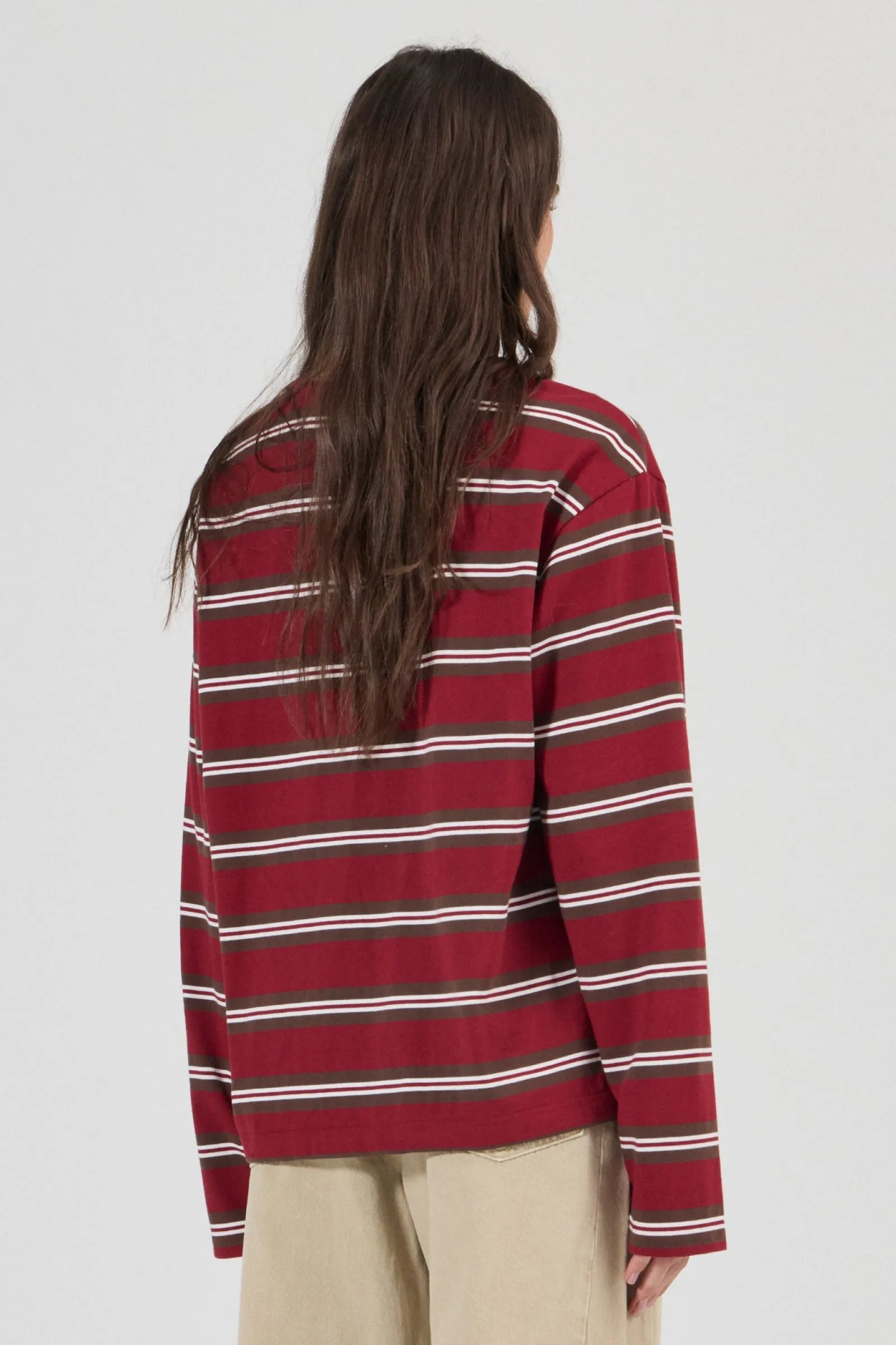 Big City LS Tee - Burgundy Stripe