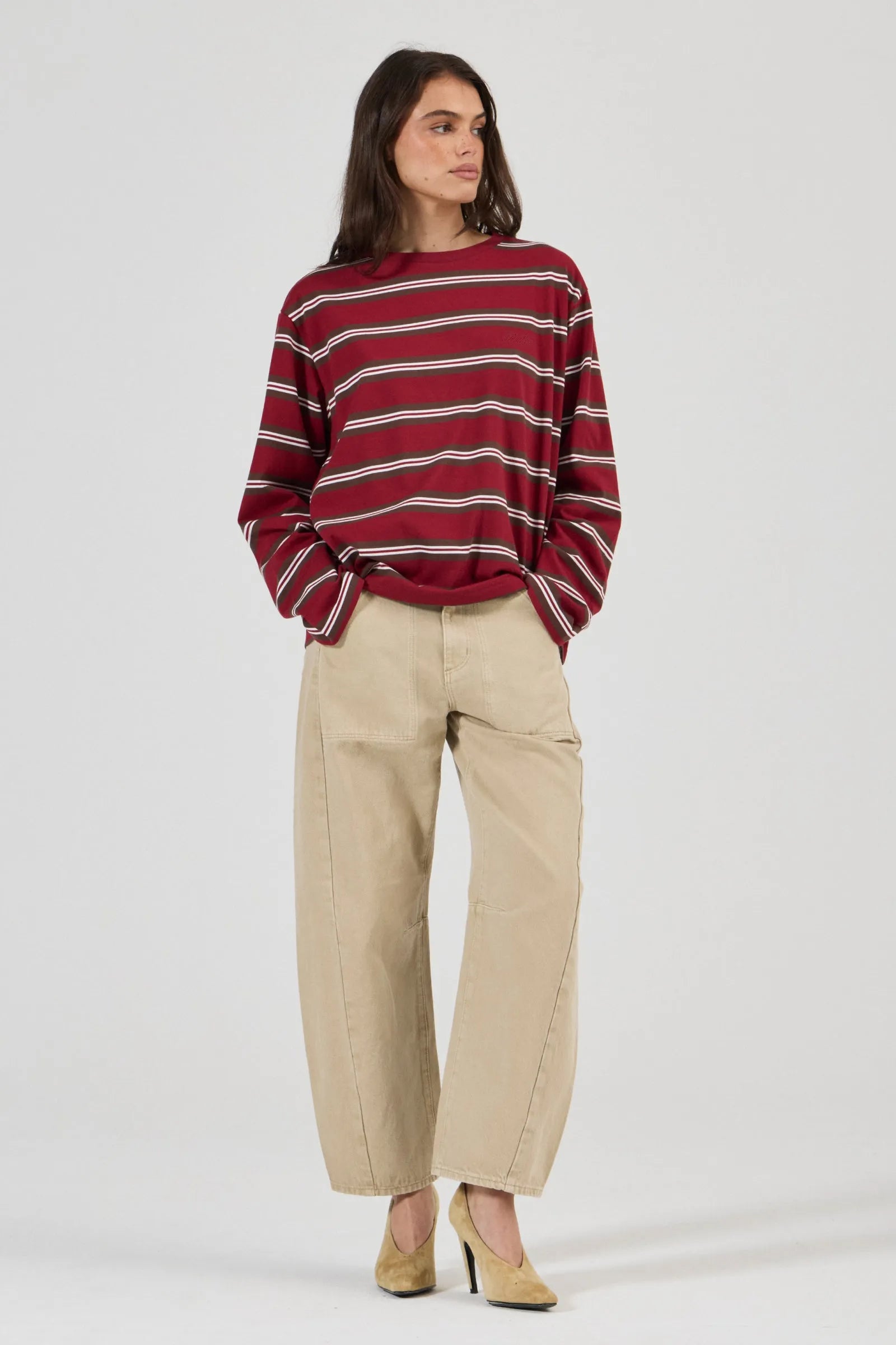 Big City LS Tee - Burgundy Stripe