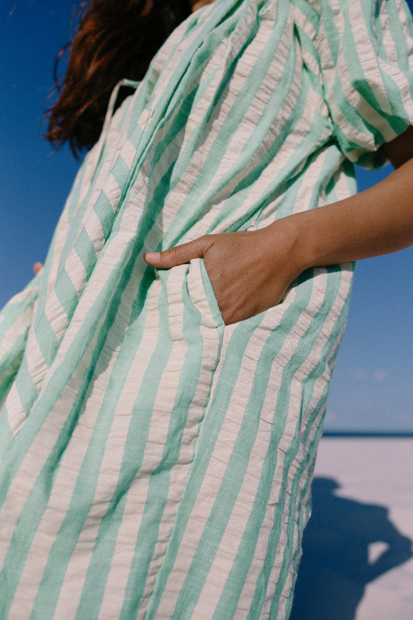 Chloe summer dress - Seafoam cotton stripe