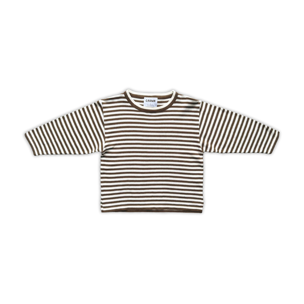 Organic Essential Stripe LS Knit Tee - Espresso