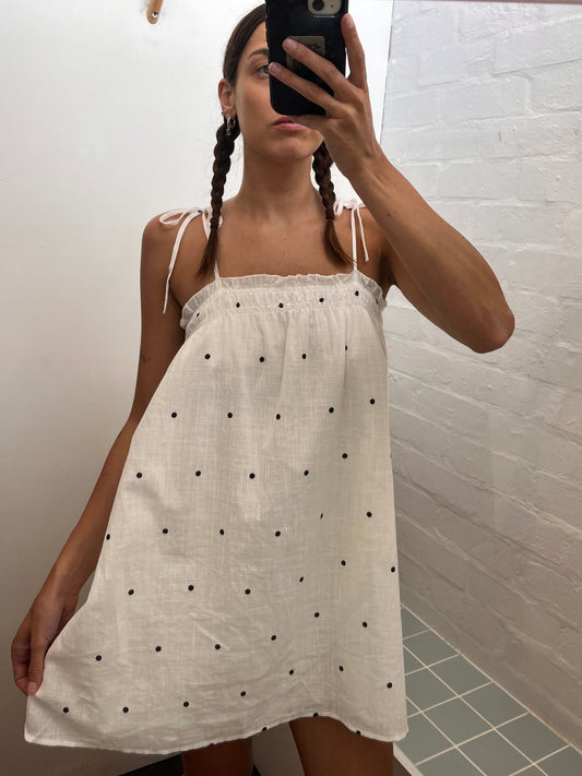 By Frankie Polka Babydoll Dress - White