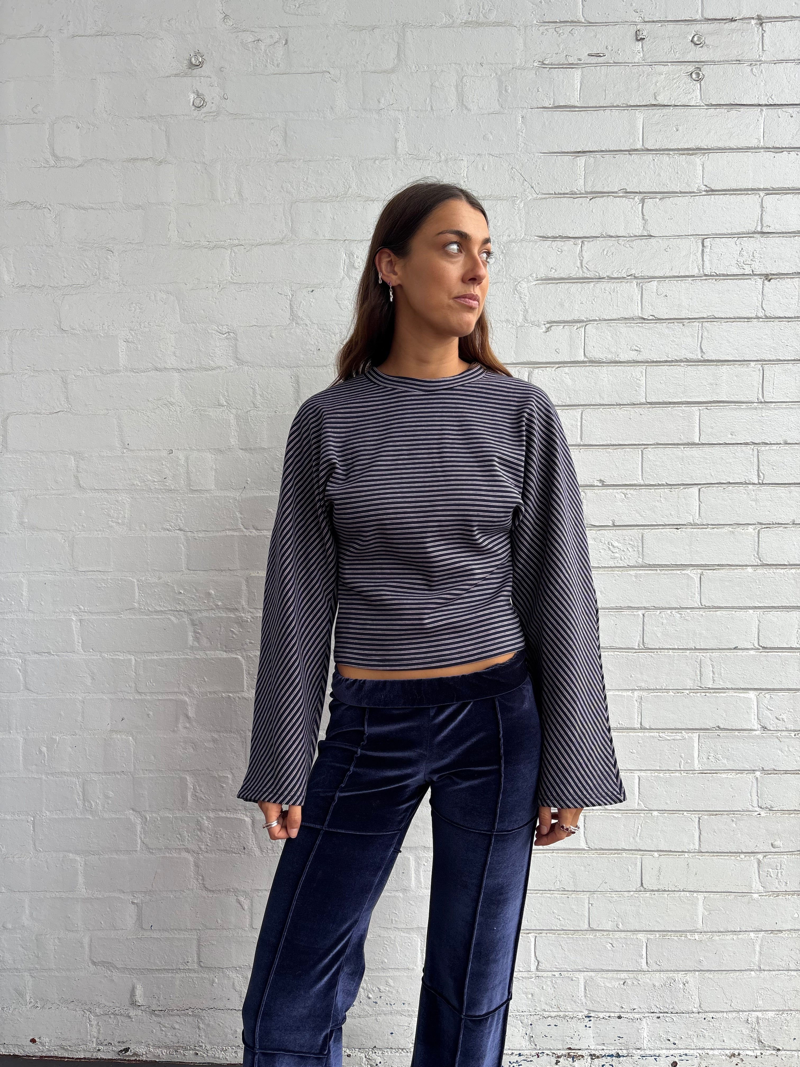 Anika Stripe Longsleeve Top - Navy