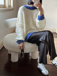 Desiree Oversized Merino Wool Jumper- Cream & Royal Blue